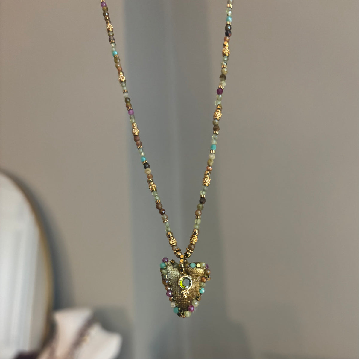 Collier Cœur Vert en Velours