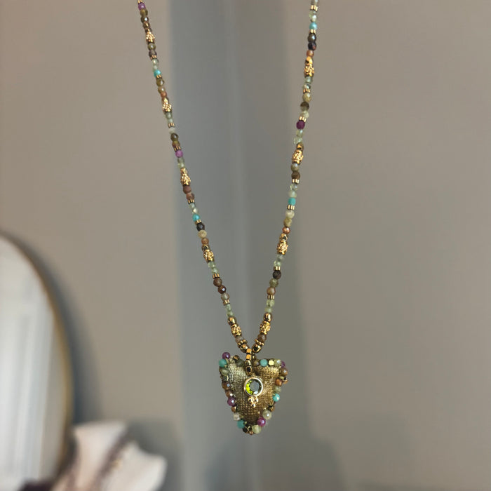 Collier Cœur Vert en Velours