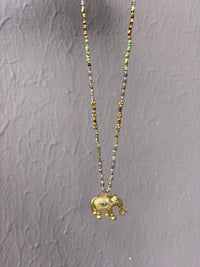 Collier Éléphant Doré Violet, Grenat et Turquoise